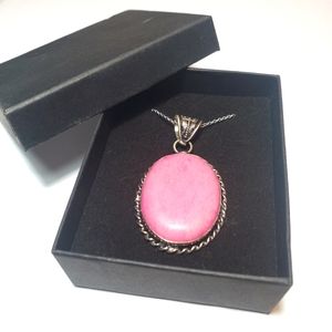 Pink Calcite Stone Pendant Silver Necklace